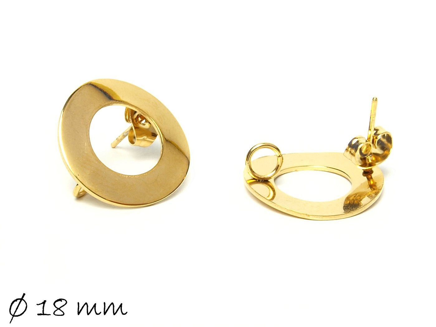10 Stück Ohrstecker mit Öse, Edelstahl, gold, Donut, Ohrringe, Ø 18 mm