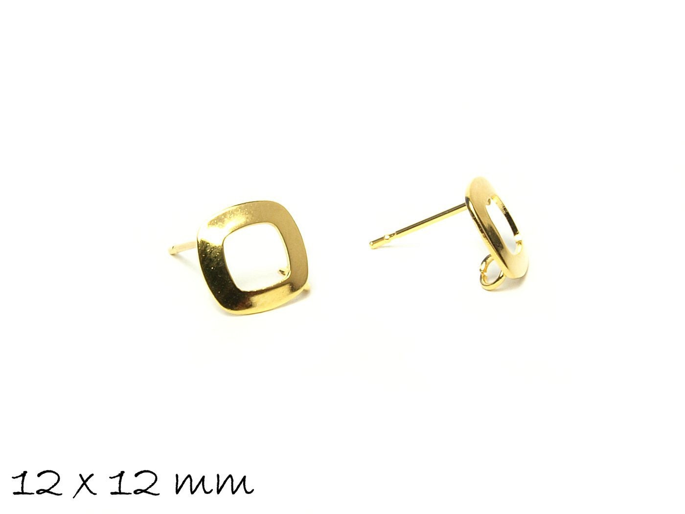 10 Stück Ohrstecker mit Öse Edelstahl, gold, Quadrat, Ohrringe, 12 x 12 mm
