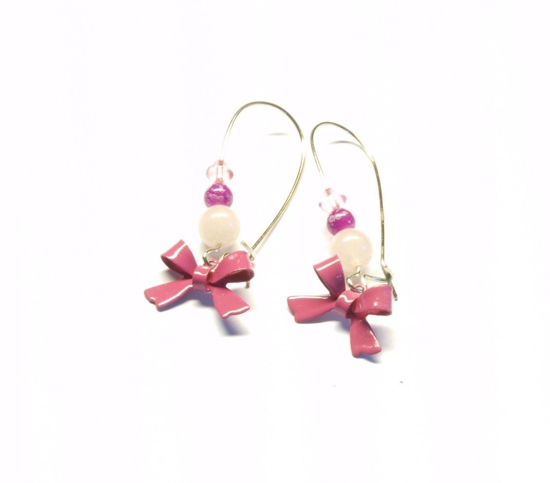 Ohrringe Perlen nach Wahl Jade Aventurin Koralle Achat rosa pink grün Blume Blüte Schleife
