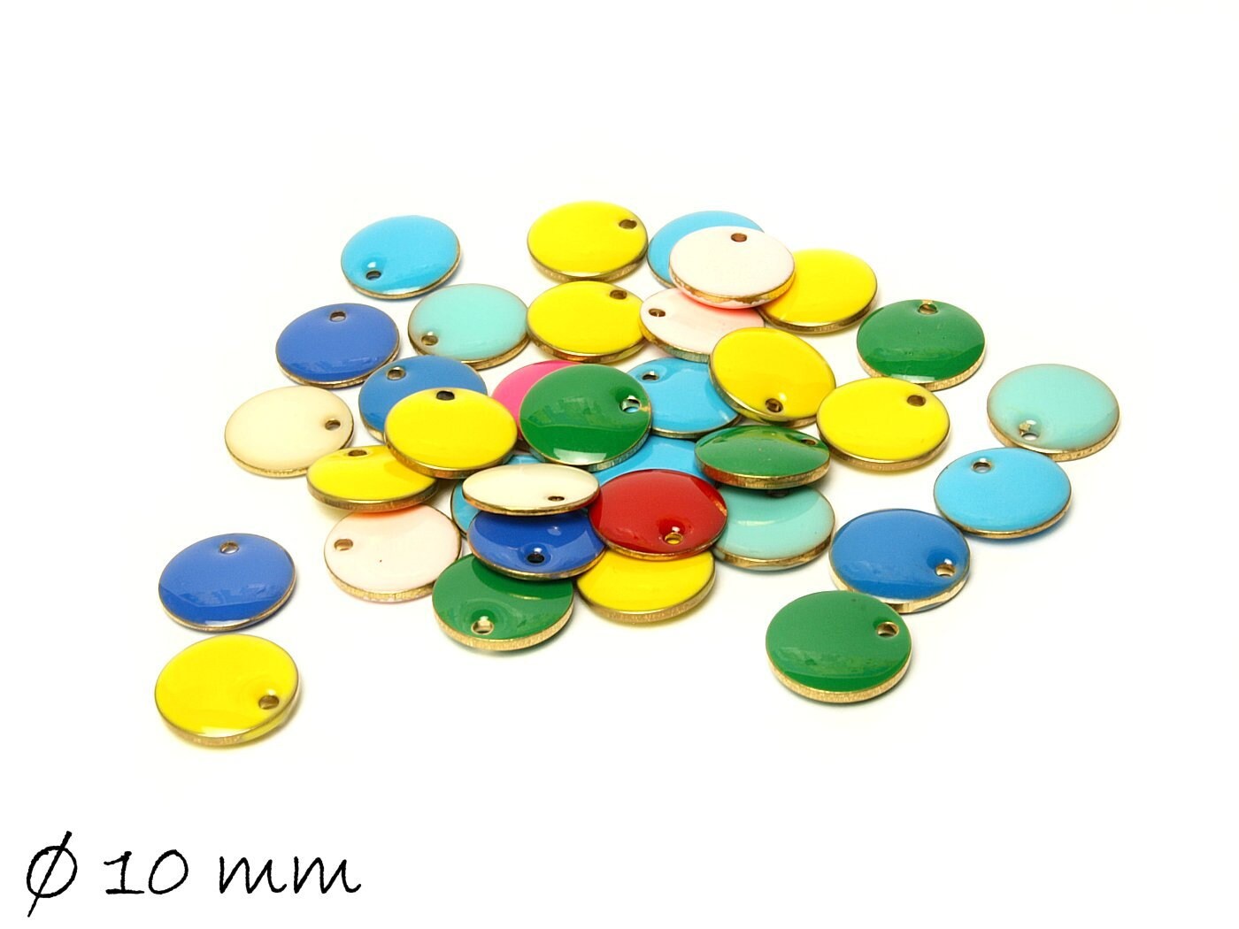 5 Stück emaillierte Anhänger rund, Ø 10 mm, bunt gemischt