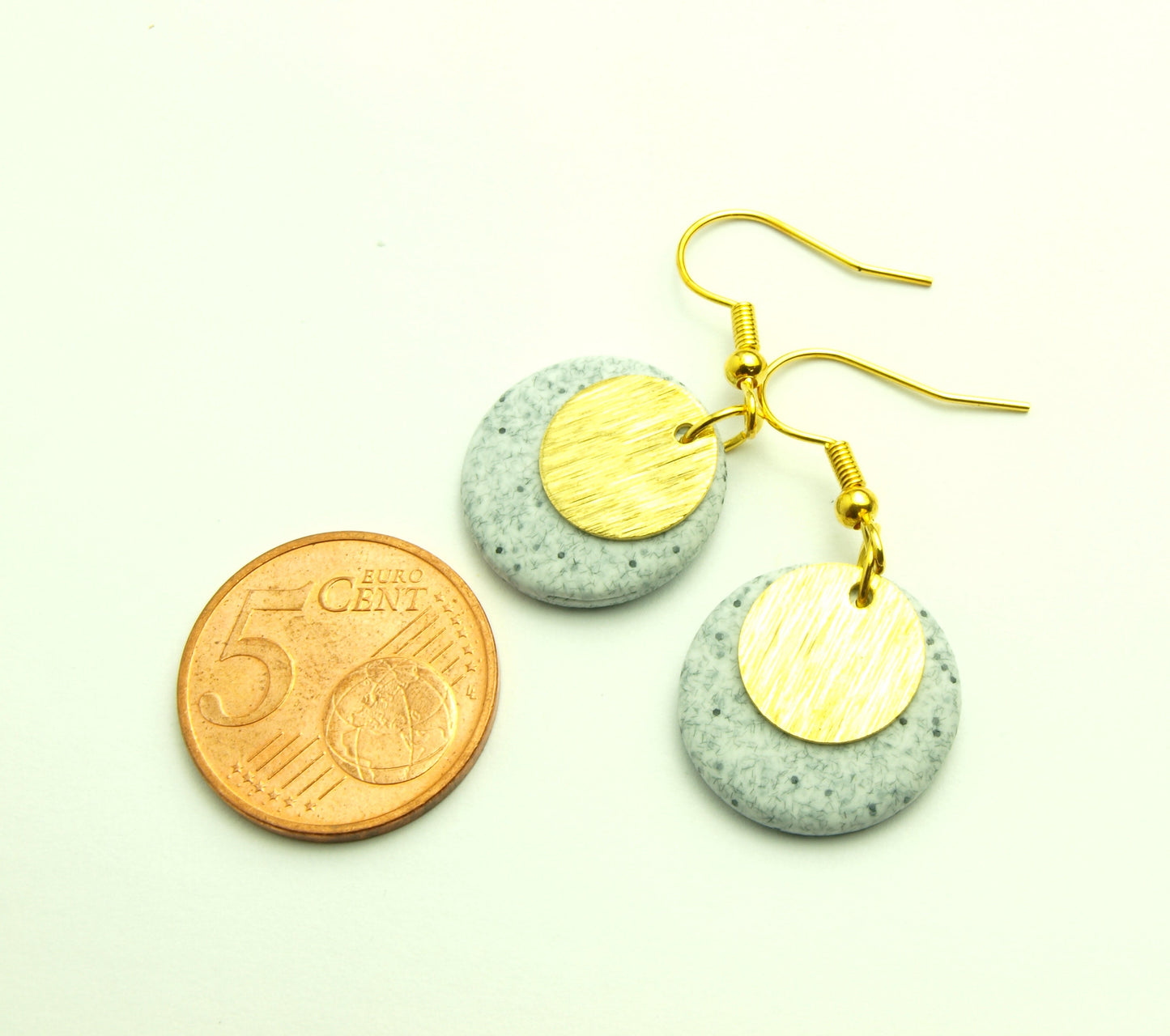 Statement Ohrringe Polymer Clay Stein Optik Marmor grau golden rund