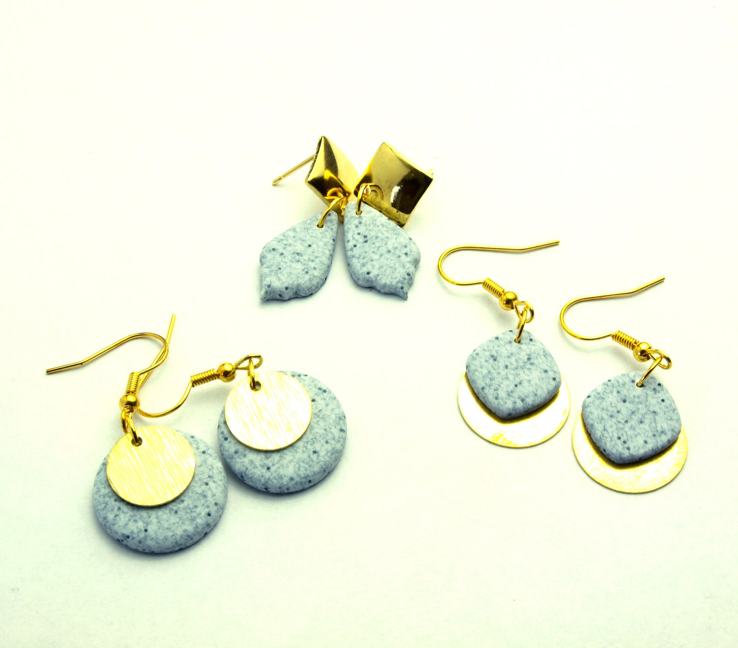 Statement Ohrringe Scheibe Polymer Clay Stein Optik Marmor grau golden