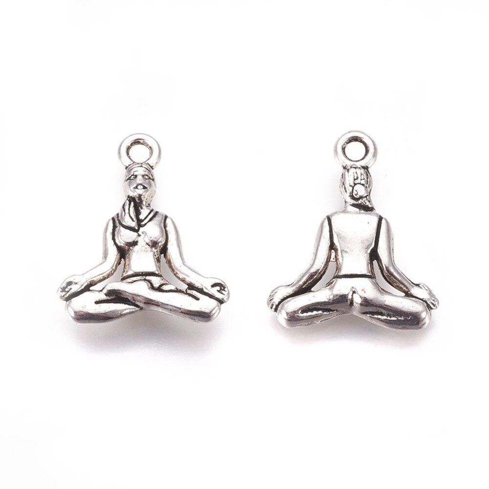 4 Stück Anhänger Yoga in altsilber, 20 x 16 mm
