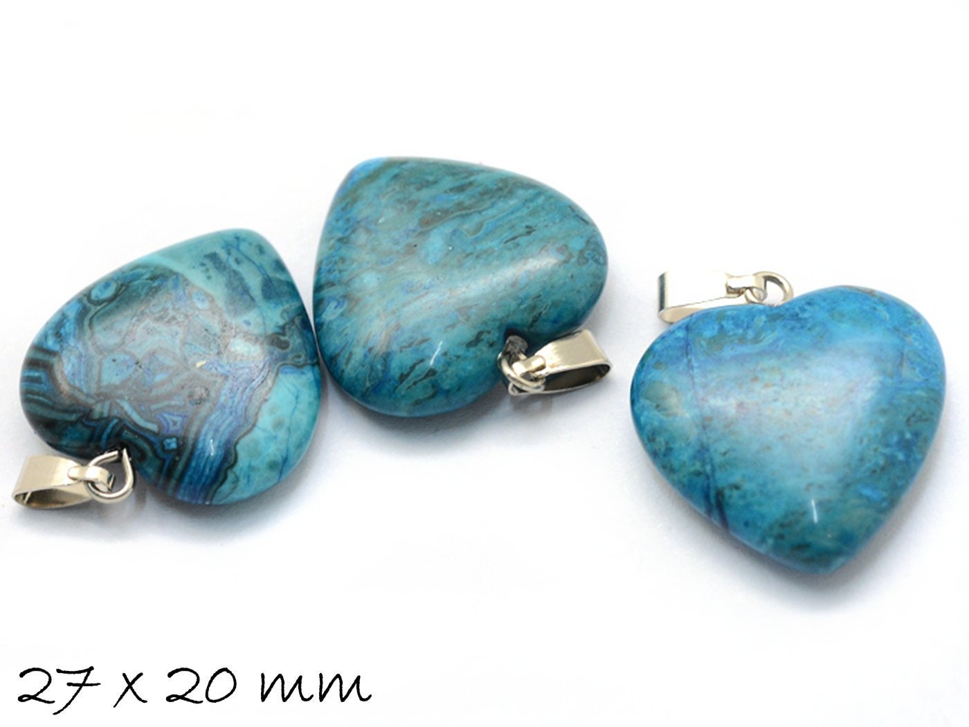 1 Stück Edelstein Anhänger, Herz, Ripple Jasper, blau, 27 x 20 mm