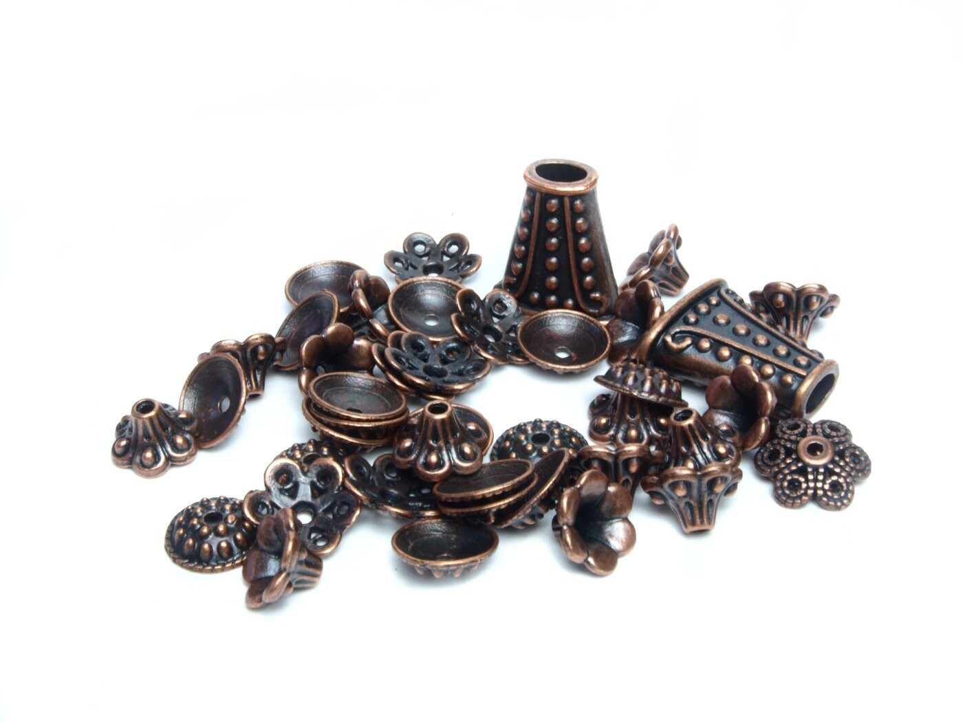 0,36EUR/g - 50 g Perlenkappen Mix, kupfer ( ca. 100 Stück)