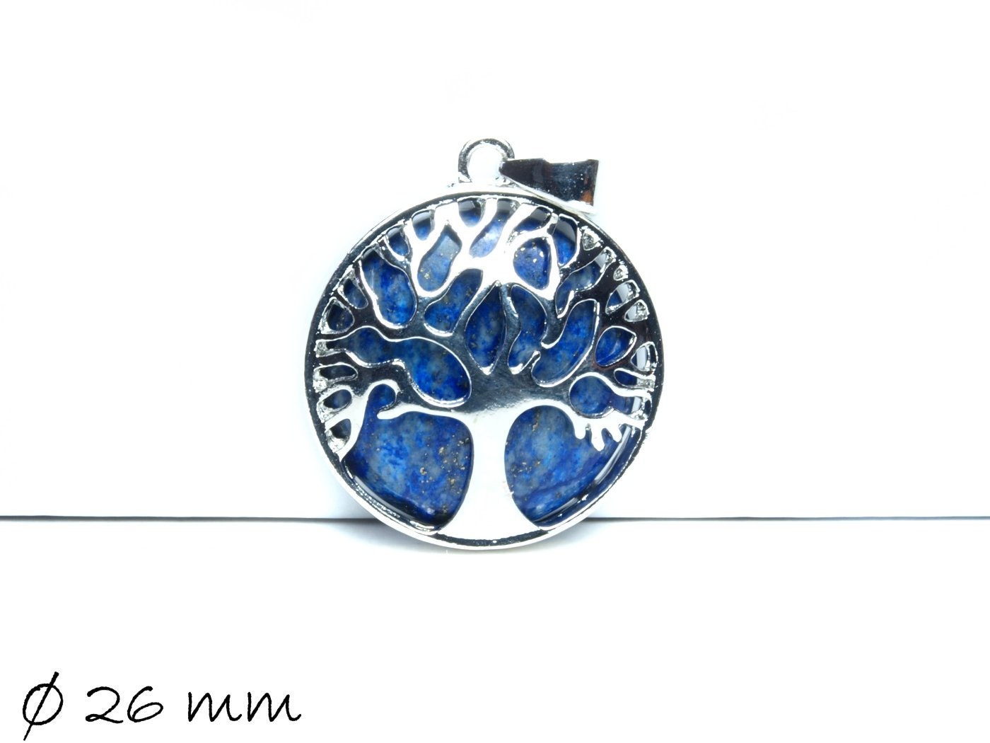 1 Stück Anhänger Edelstein Lapis Lazuli, Tree of Life, Lebensbaum, Ø 26 mm