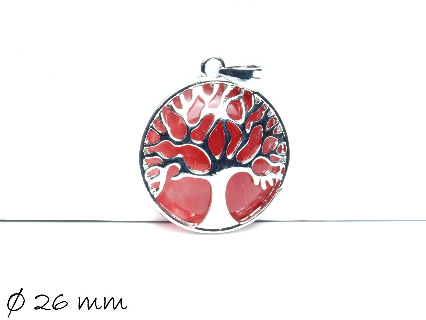 1 Stück Anhänger Edelstein Kirschquarz, Tree of Life, Lebensbaum, Ø 26 mm