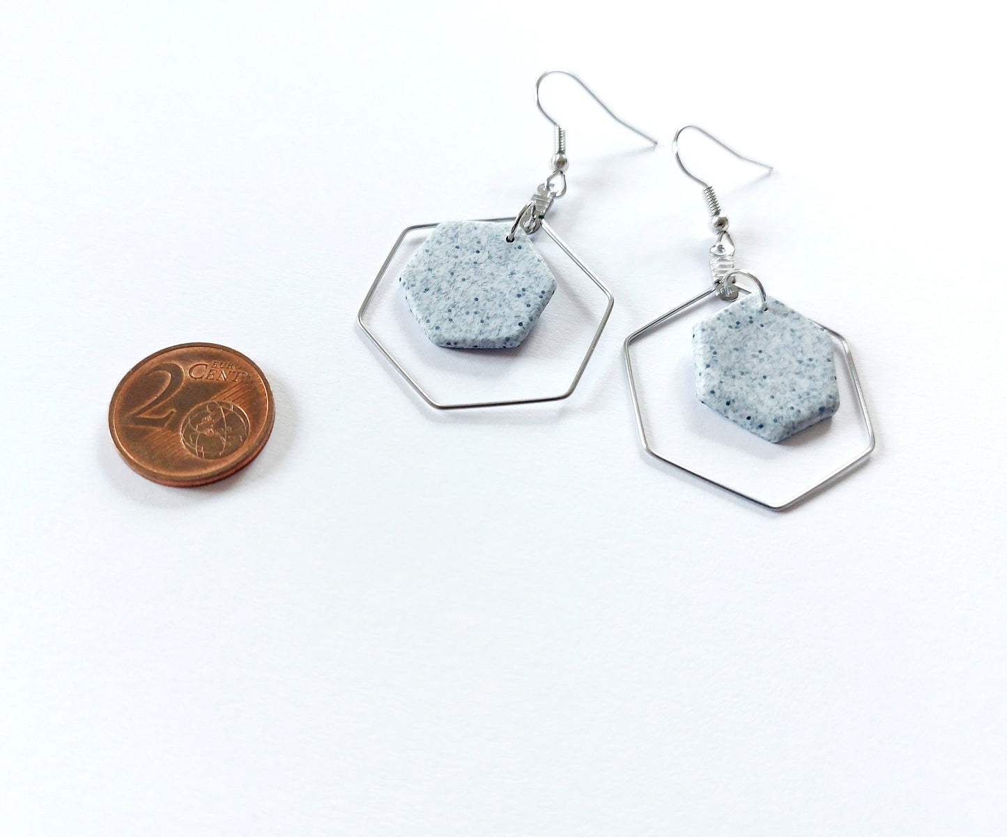 Statement Ohrringe geometrisch Polymer Clay Stein Optik Marmor grau silbern