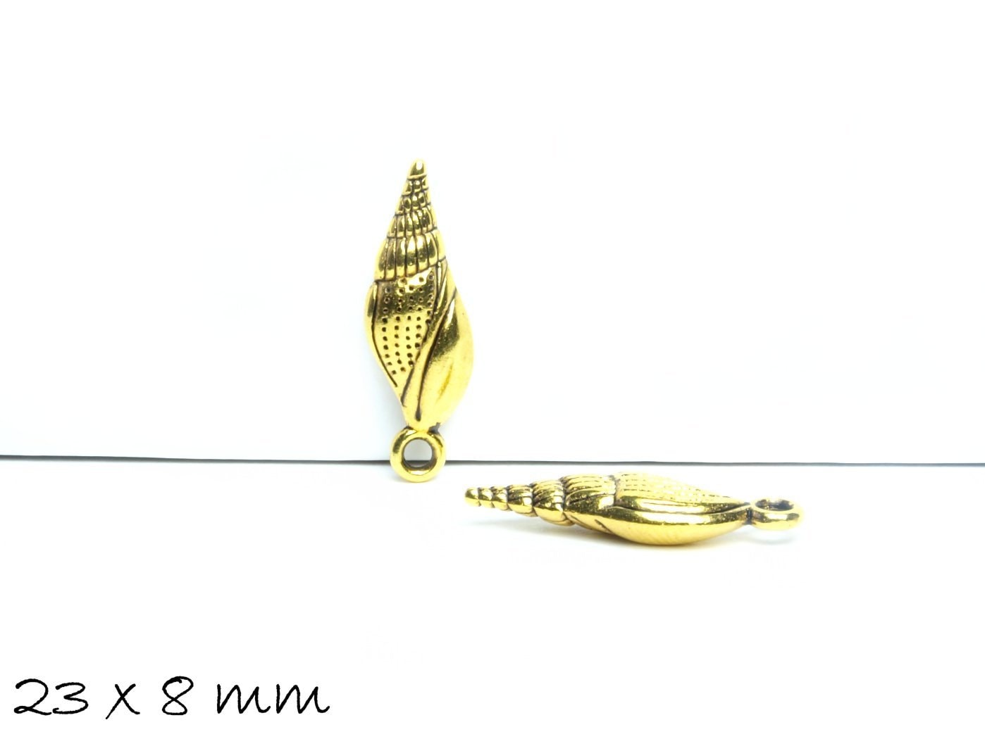 10 Stück Anhänger Schnecke, Muschel, 23 x 8 mm in gold