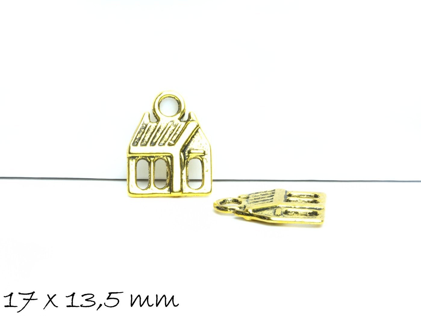 10 Stück Anhänger Haus, 17 x 13,5 mm in gold