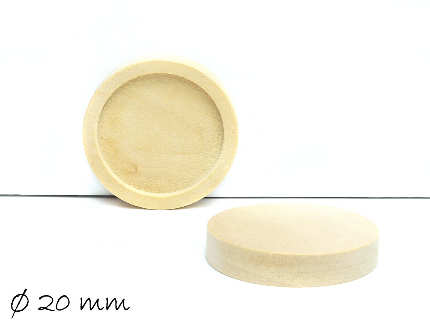 2 Stück Anhänger mit Fassungen für Cabochons aus Holz, 20 mm, hellbraun