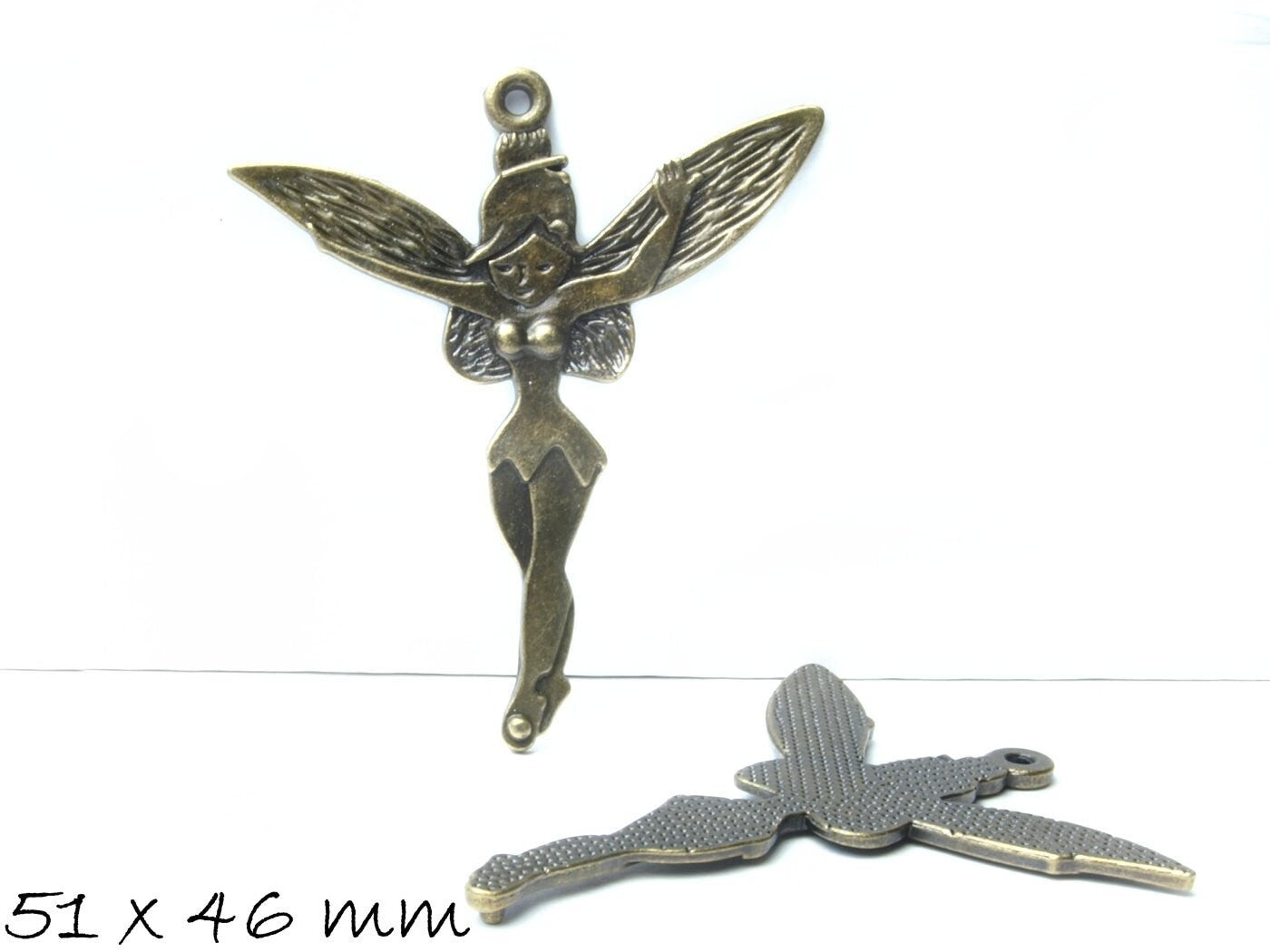 2 Stück Anhänger Fee in bronze 51 x 46 mm, XXL