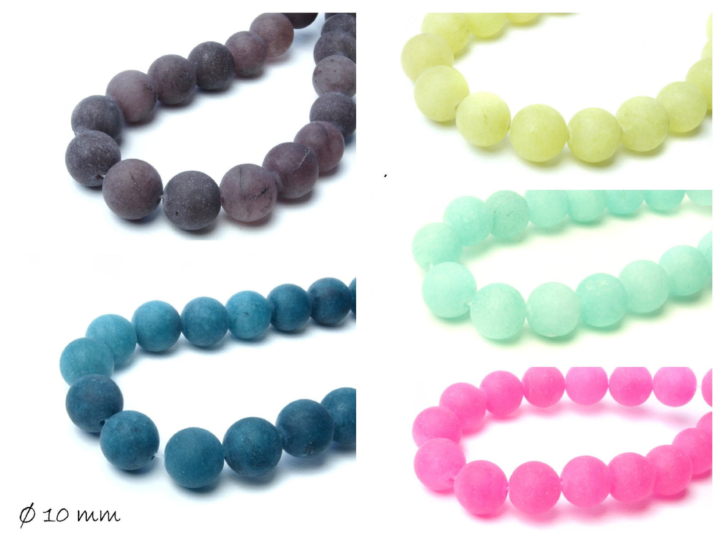 10 Stück gefrostete Malay Jadeperlen, Ø 10 mm, verschiedene Farben 2