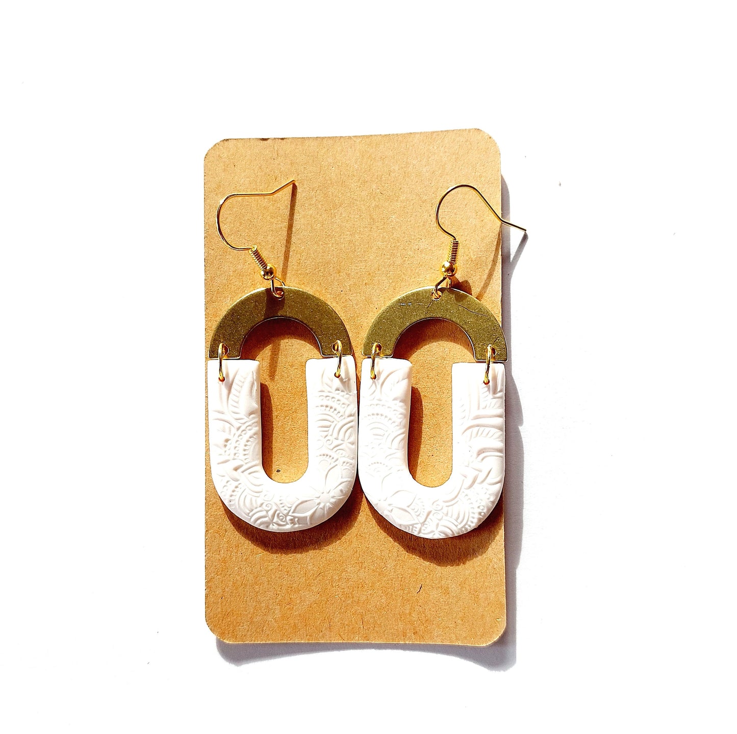 Statement Ohrringe Polymer Clay weiß golden Bögen