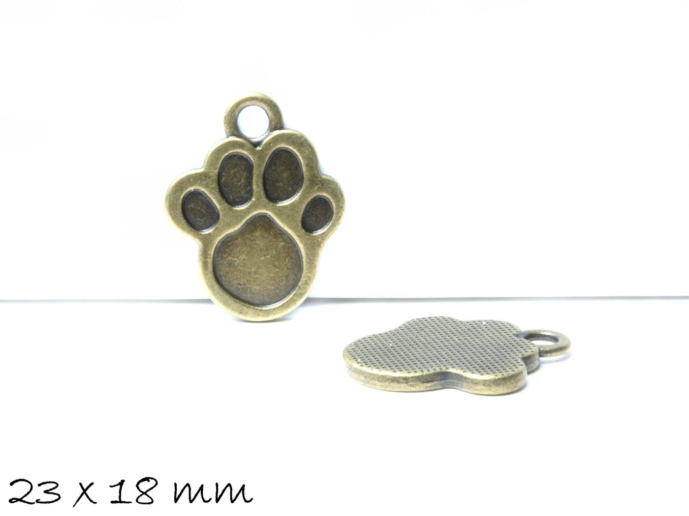6 Stück Anhänger Pfote Abdruck Bär bronze, 23 x 18 mm