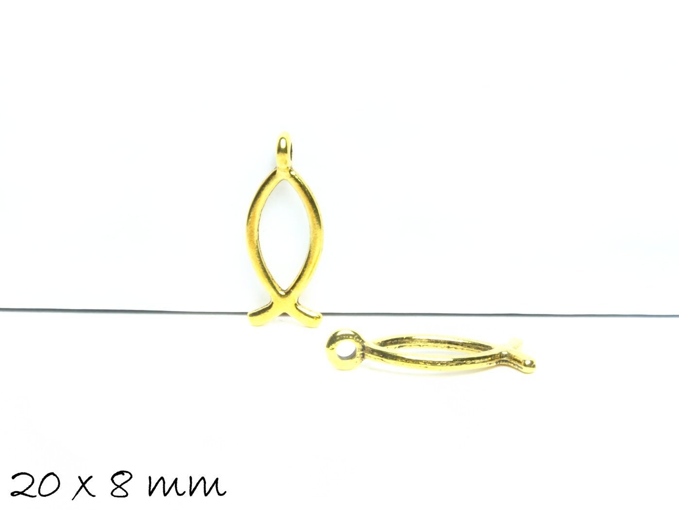 4 Stück Anhänger Jesus Fisch gold 20 x 8 mm