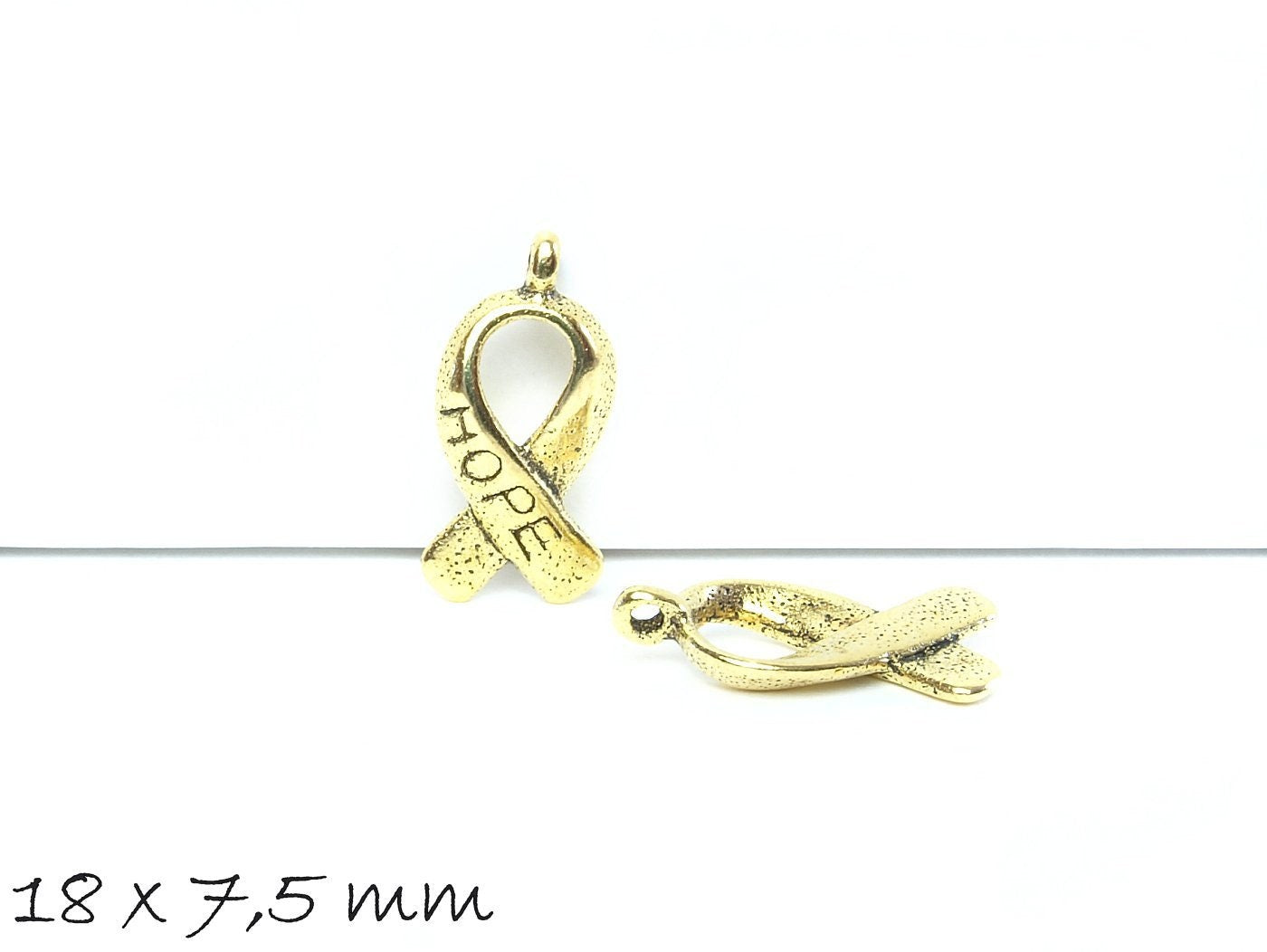 10 Stück Anhänger Schleife, Hope, 18 x 7,5 mm in gold