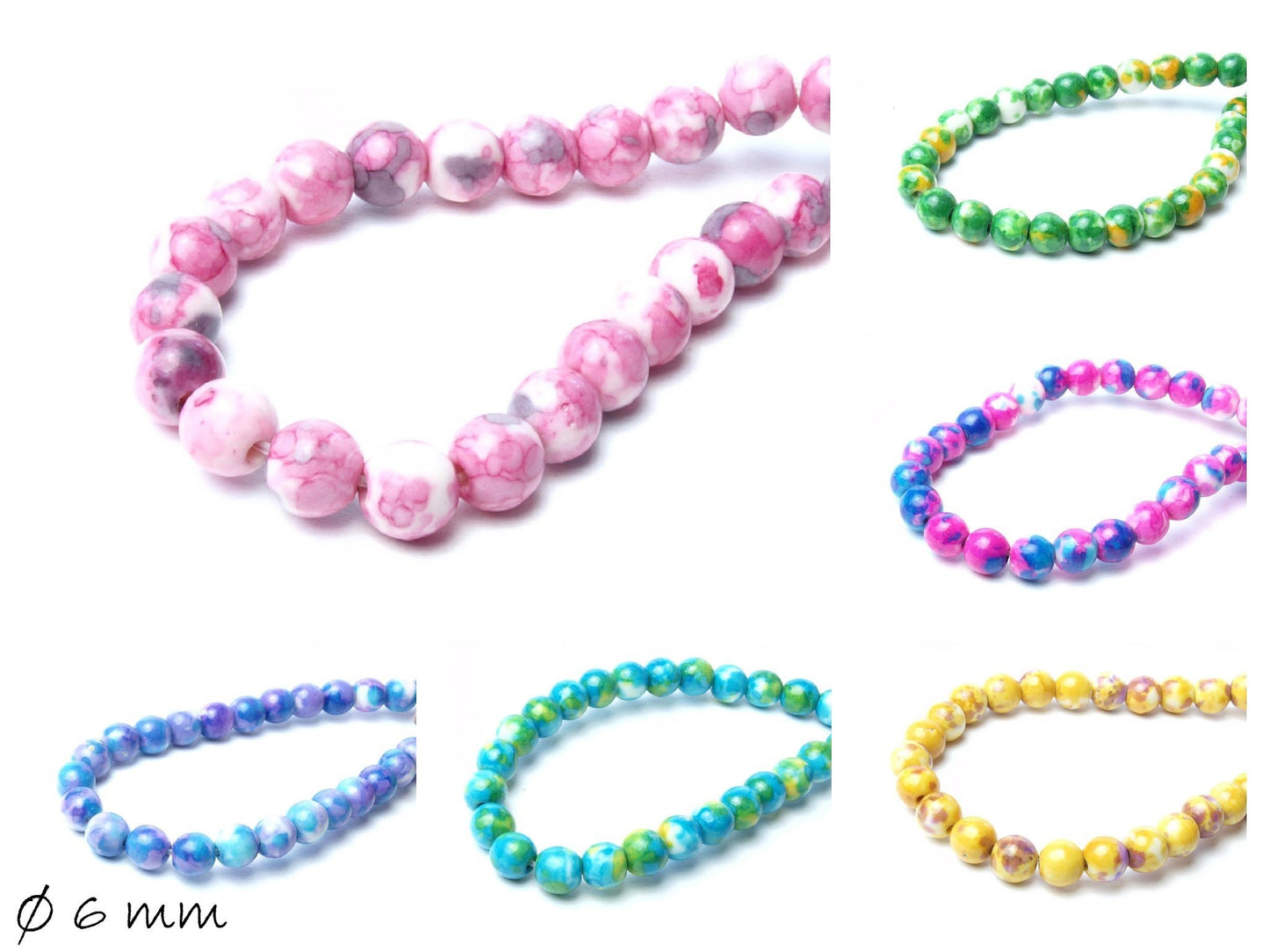 20 Stück Jadeperlen, verschiedene Farben, Ø 6 mm