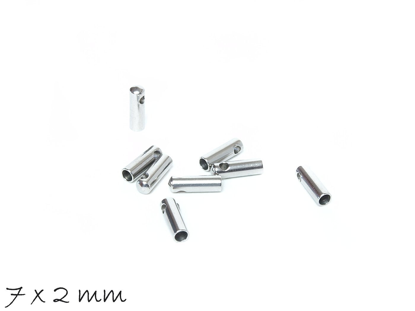 20 Stück Endkappen aus Edelstahl, silbern, 7 x 2 mm, Innendurchmesser 1,5 mm