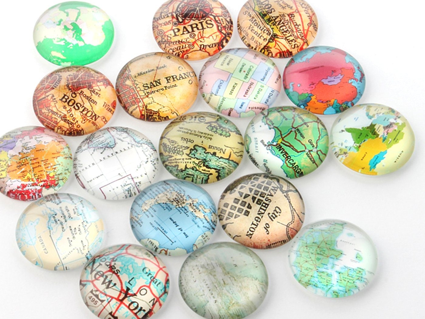 10 Stück Beklebte Glas Cabochons, verschiedene Karten, Weltkarte, Ø 12 mm