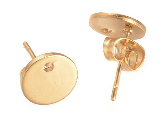10 Stück Ohrstecker mit Öse Edelstahl, gold, rund, Scheibe, Ohrringe, 8 mm