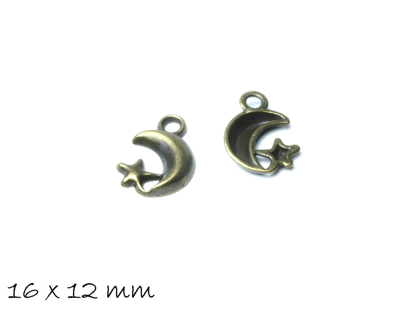6 Stück Anhänger Mond mit Stern in bronze 16 x 12 mm