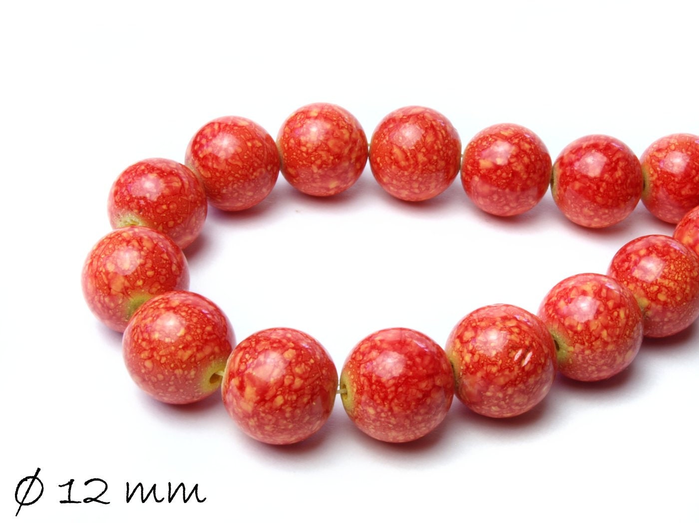 10 Stück natürliche Jadeperlen rot, gelb, Ø 12 mm
