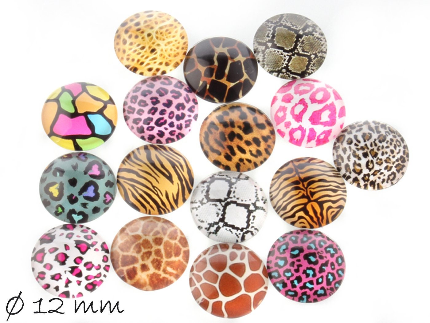 10 Stück Beklebte Glas Cabochons, Leopard Muster, Ø 12 mm