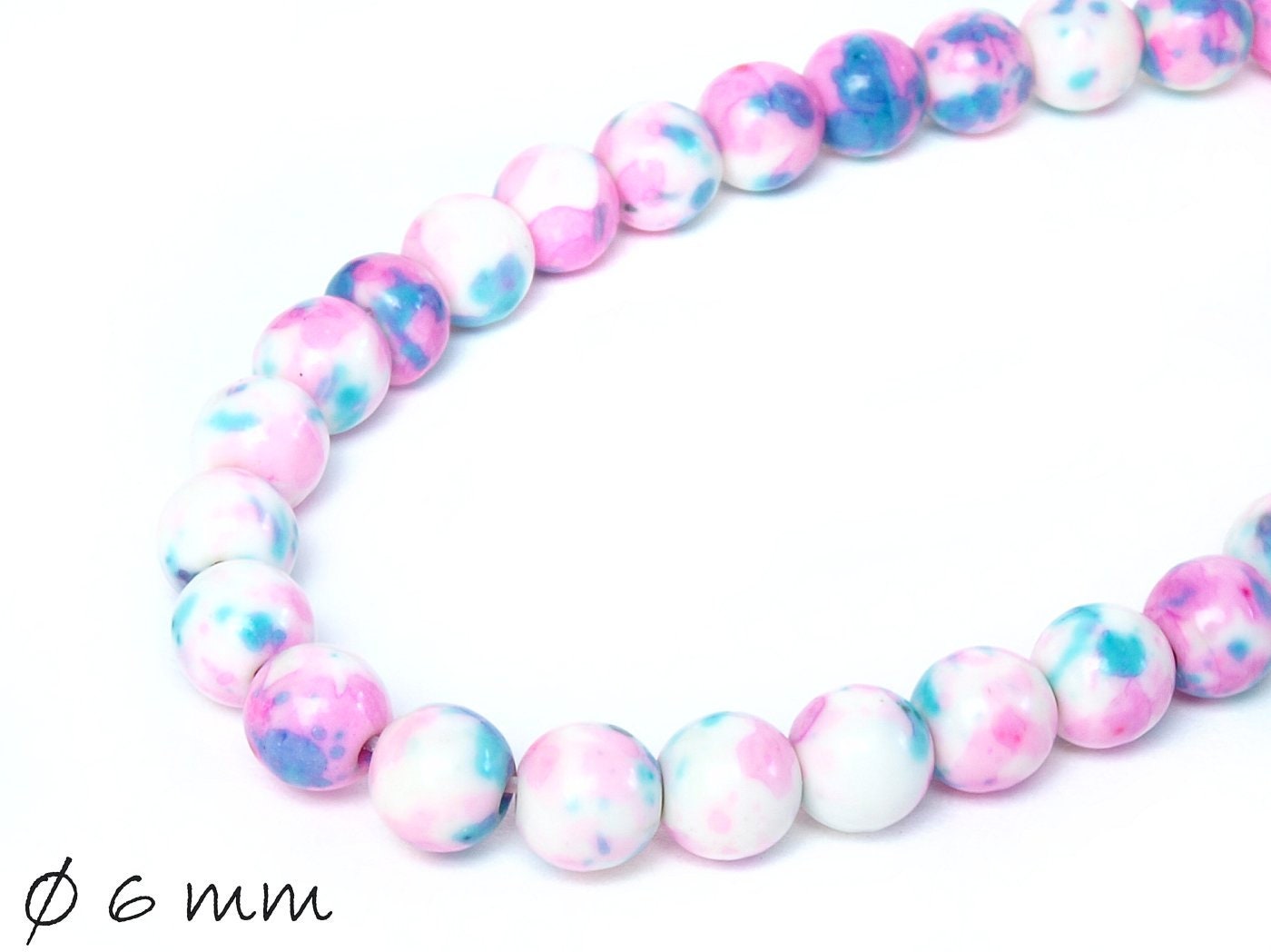 20 Stück natürliche Jadeperlen, verschiedene Farben, Ø 6 mm