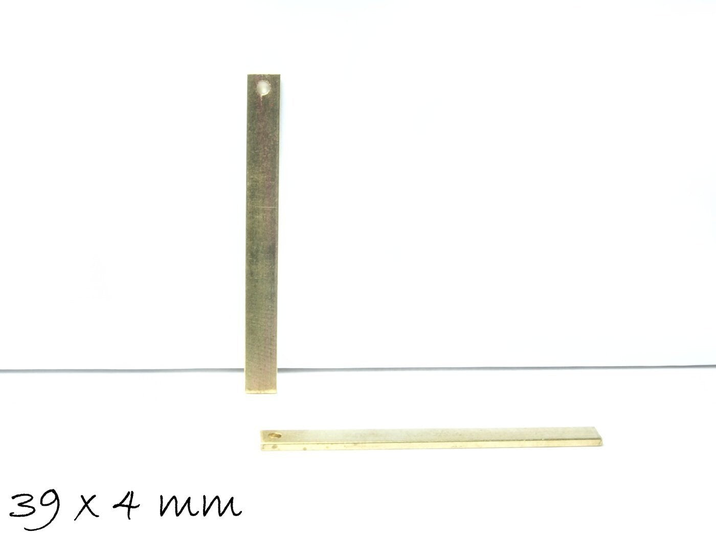 6 Stück Anhänger Stempel Plättchen Rechteck, aus Messing, gold 39 x 4 mm