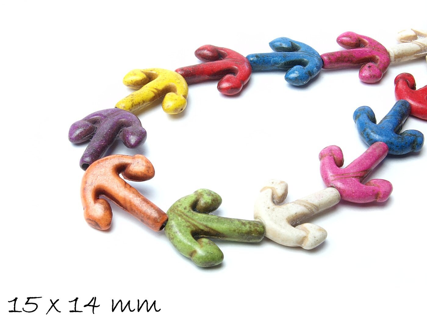 10 Stück Magnesit Perlen, Anker, Bunter Farbmix, 15 x 14 mm
