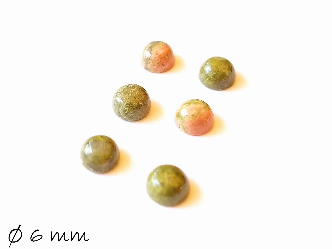 2 Stück Edelstein Cabochons, Unakite, Ø 6 mm