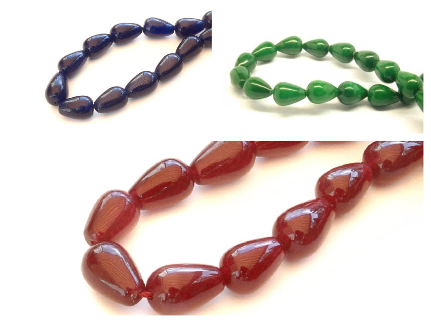 6 Stück natürliche Jadeperlen, Tropfen, 12 x 8 mm, rot, grün, blau