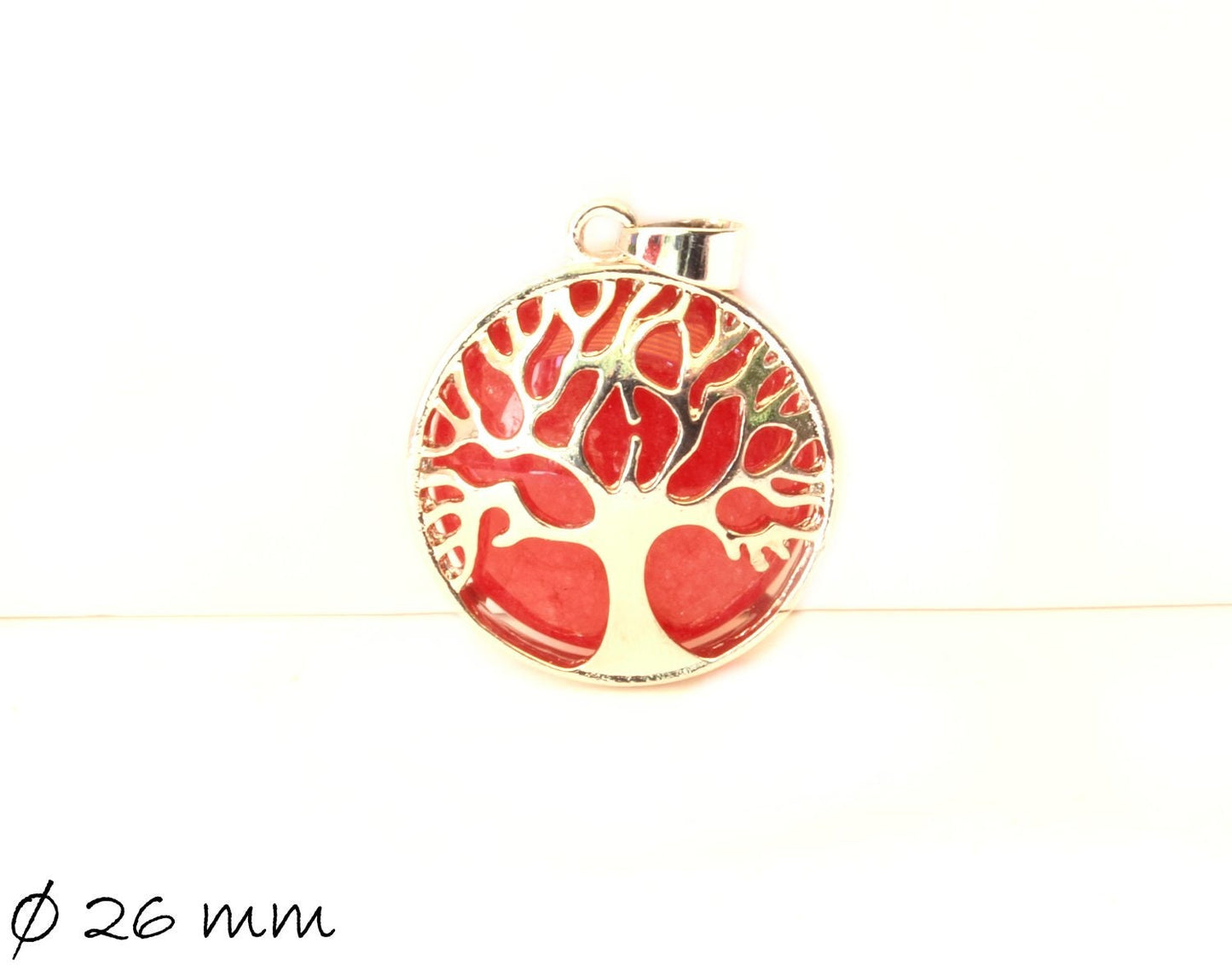 1 Stück Anhänger Edelstein Jade (pink), Tree of Life, Lebensbaum, Ø 26 mm