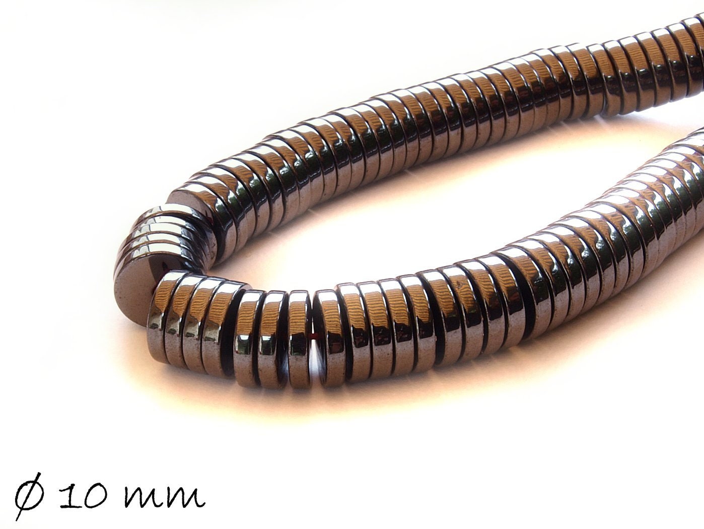 10 Stück Hämatit Perlen, Scheibe, verschiedene Farben, 10 x 2 mm