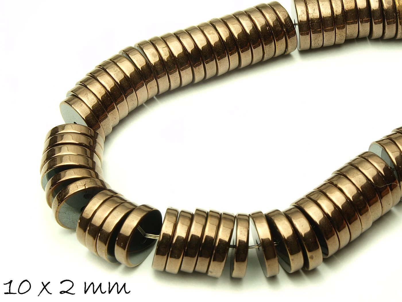 10 Stück Hämatit Perlen, Scheibe, verschiedene Farben, 10 x 2 mm