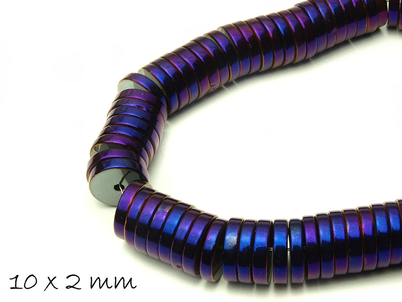 10 Stück Hämatit Perlen, Scheibe, verschiedene Farben, 10 x 2 mm