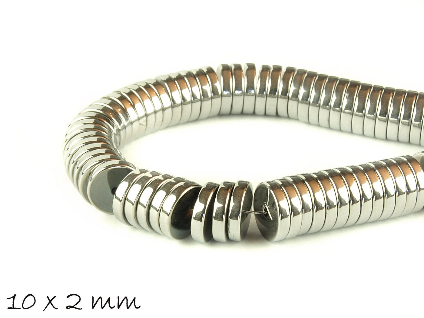 10 Stück Hämatit Perlen, Scheibe, verschiedene Farben, 10 x 2 mm