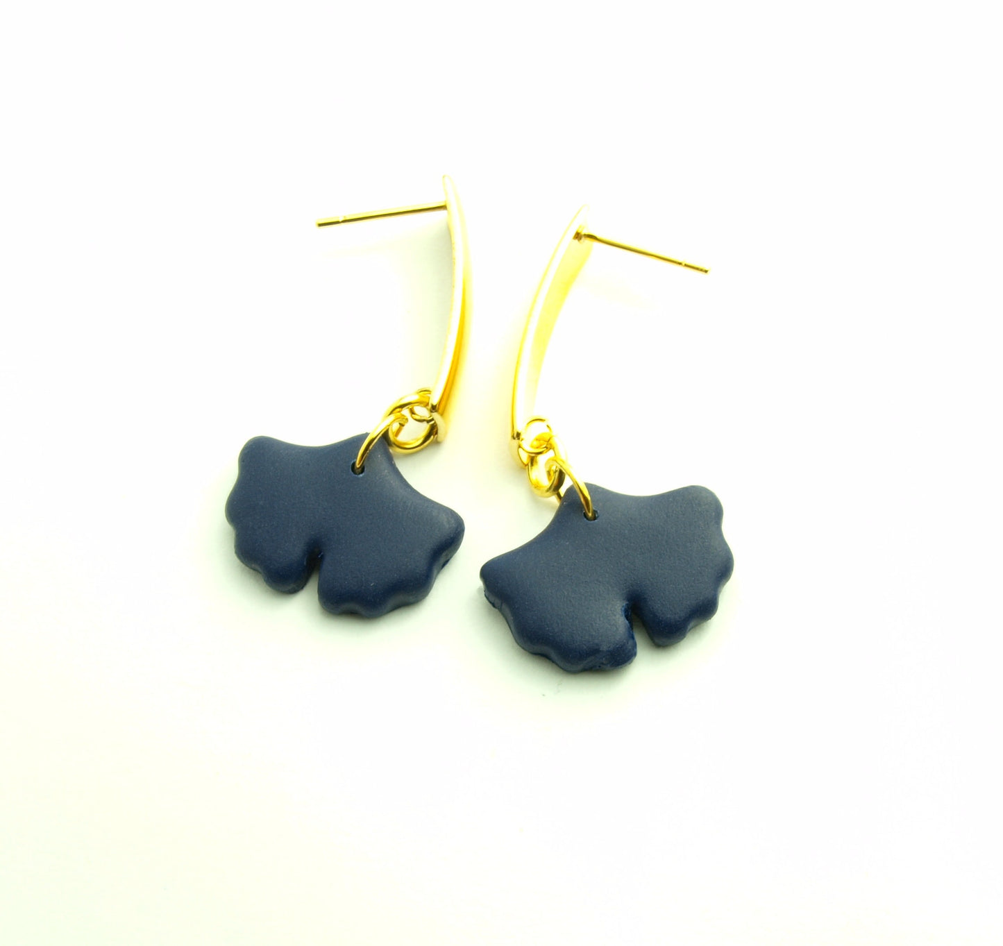 Statement Ohrringe Polymer Clay Ginkgo Blätter blau golden