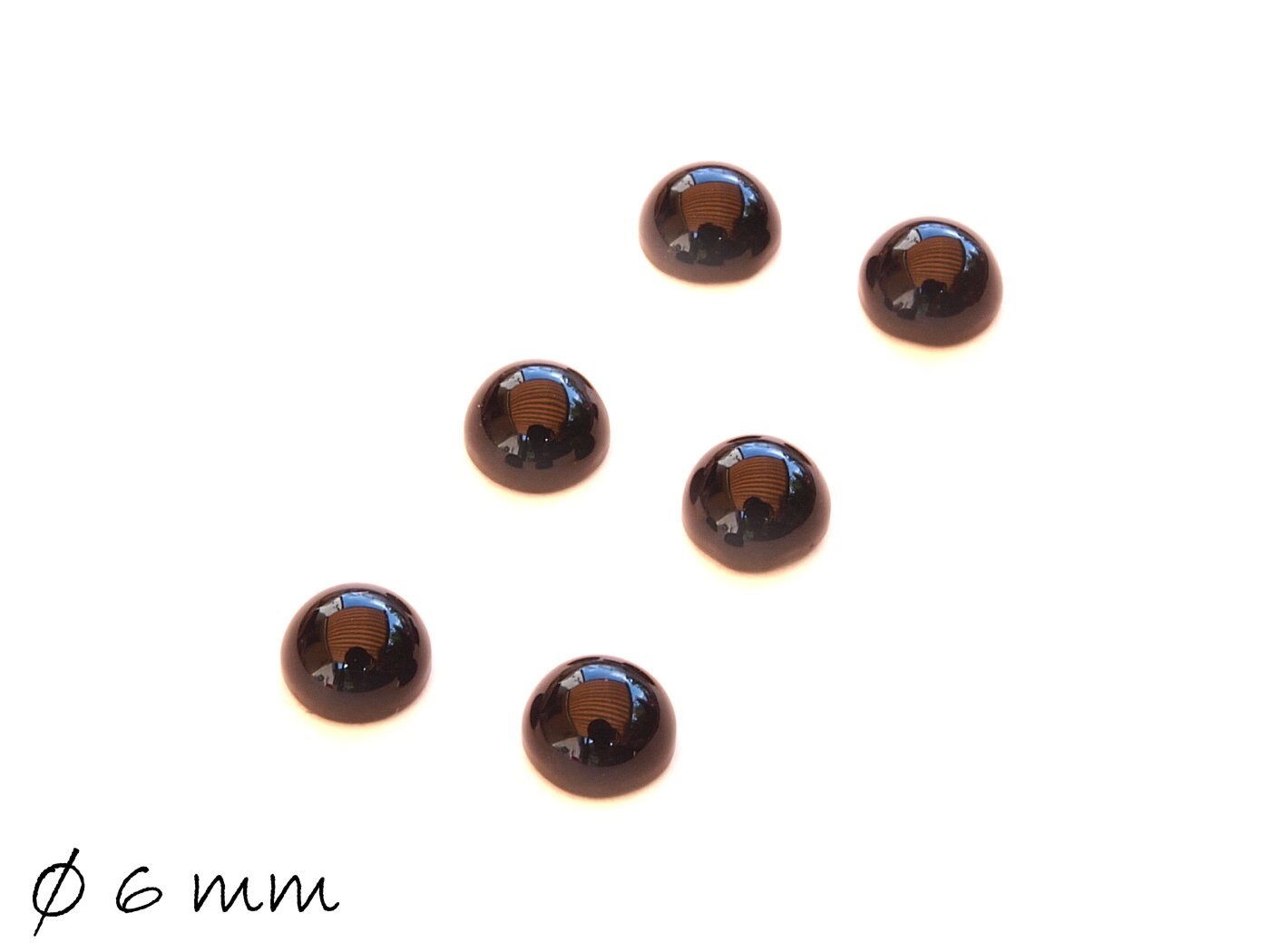 2 Stück Edelstein Cabochons, schwarzer Achat, 6 mm