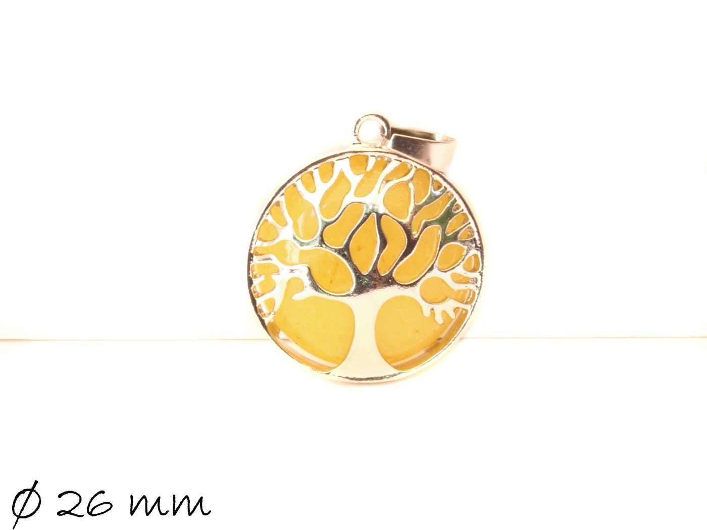 1 Stück Anhänger Edelstein Jade (gelb), Tree of Life, Lebensbaum, Ø 26 mm