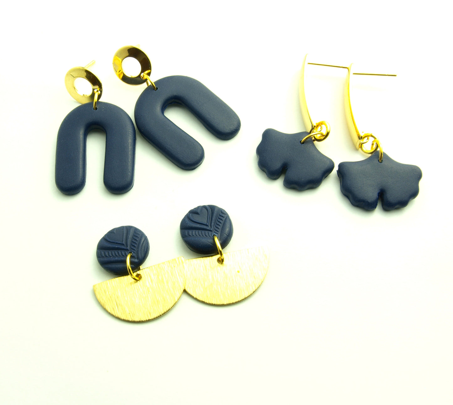 Statement Ohrringe Polymer Clay Ginkgo Blätter blau golden