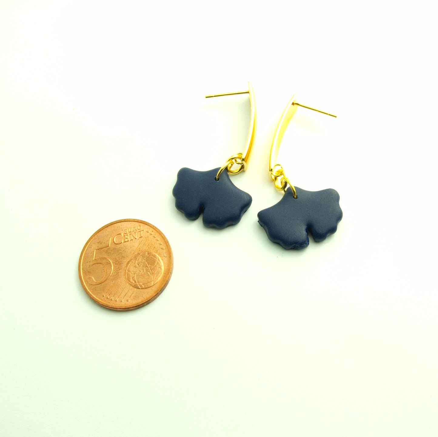 Statement Ohrringe Polymer Clay Ginkgo Blätter blau golden