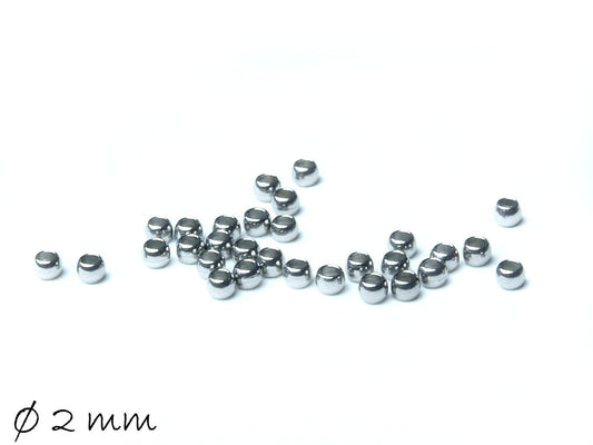 50 Stück Quetschperlen aus Edelstahl, Ø 2 mm Silber