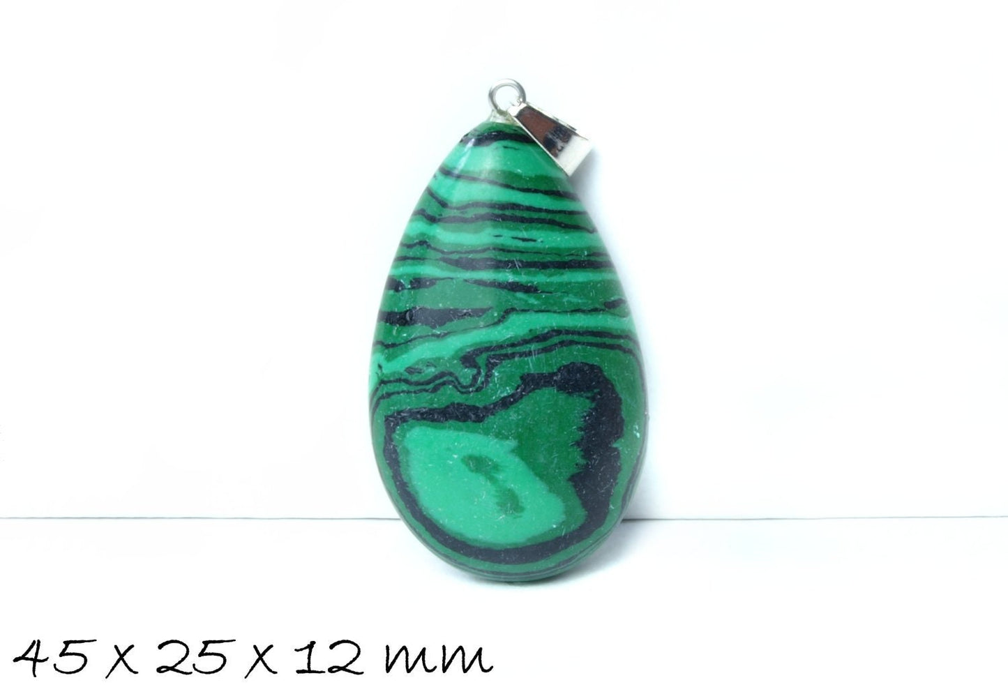 1 Stück Edelstein Anhänger, Tropfen, synthetischer Türkis (Malachit-Imitat), 45 x 25 x 12 mm