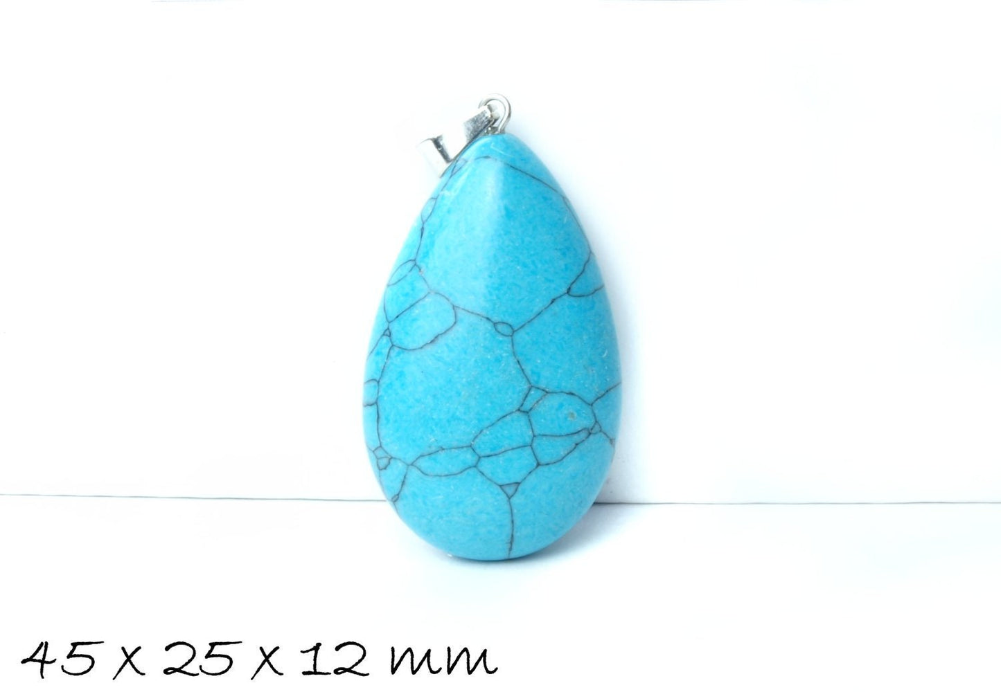 1 Stück Edelstein Anhänger, Tropfen, synthetischer Türkis, blau, 45 x 25 x 12 mm