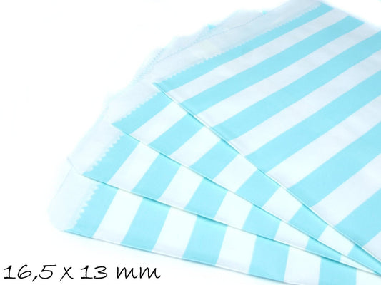 10 Papiertüten hellblau weiß Streifen 13 x 16,5 cm