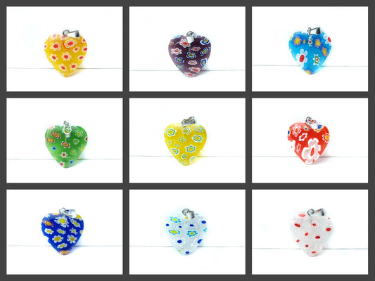 1 Stück Herz Anhänger Glas Millefiori, 27 x 20 mm, verschiedene Farben
