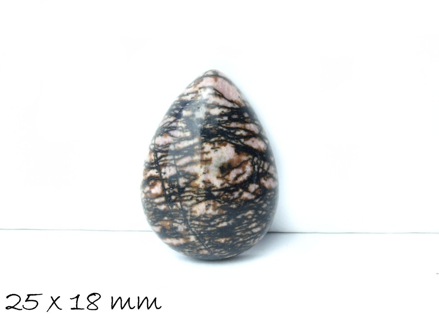 1 Stück Edelstein-Cabochon, Rosenspat, Rhodochrosit, tropfenförmig, 25 x 18 mm