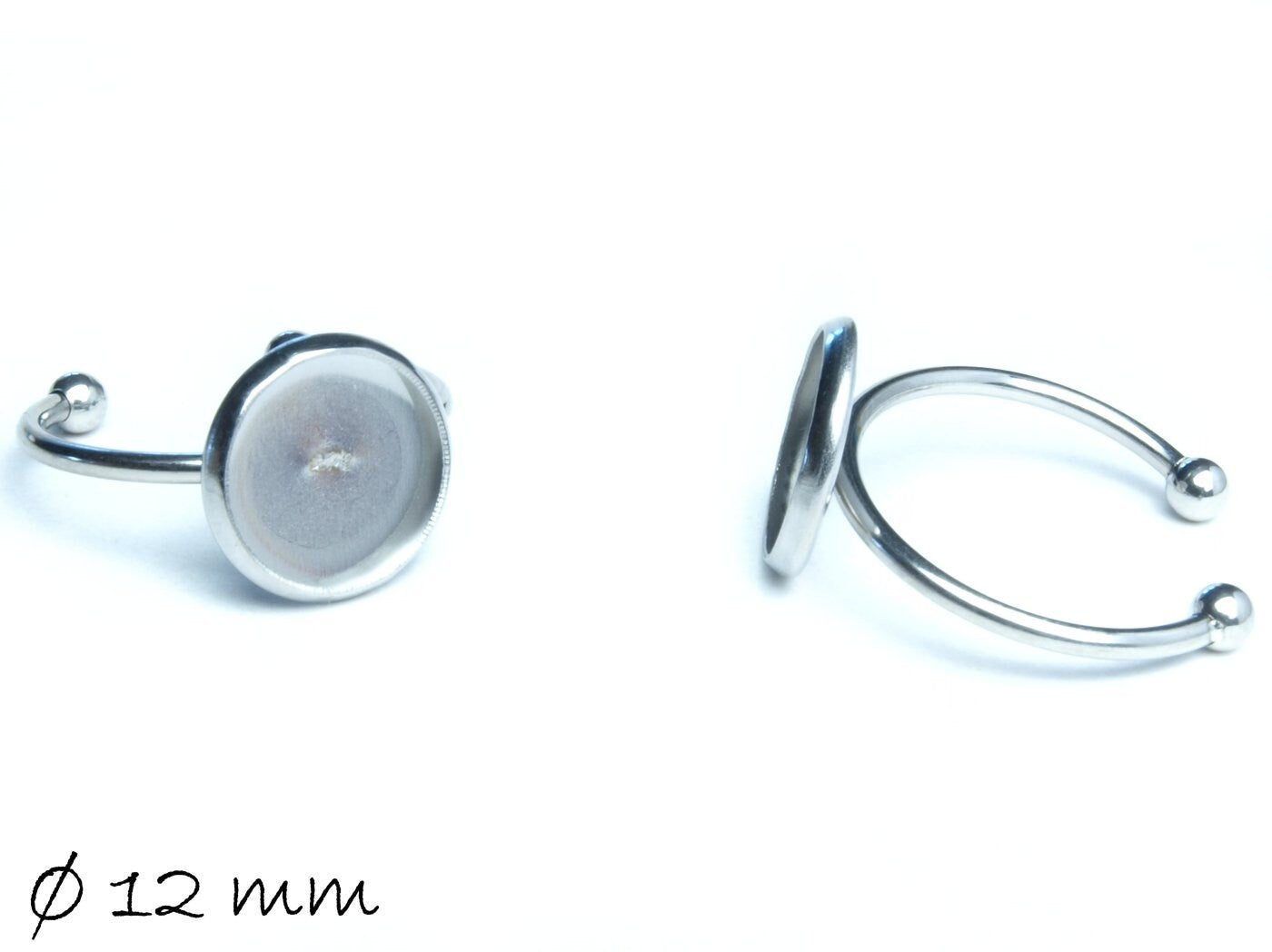 2 Stück Edelstahl Ringrohlinge 17 mm silber mit 12 mm Cabochonfassung